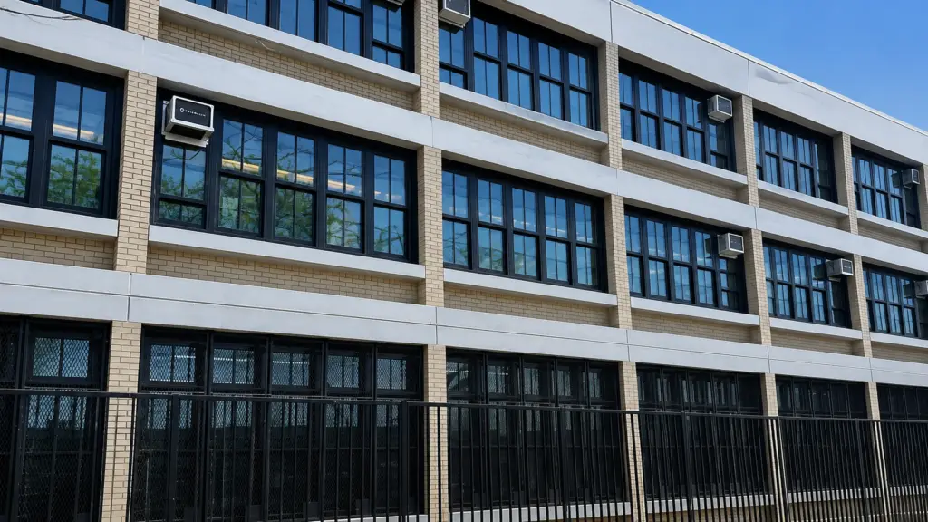 Aluminum windows installed by DSG Builders on the facade of PS 306K, a New York City public school